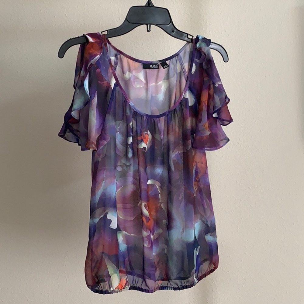 Purple Transparent Cold Shoulder Blouse